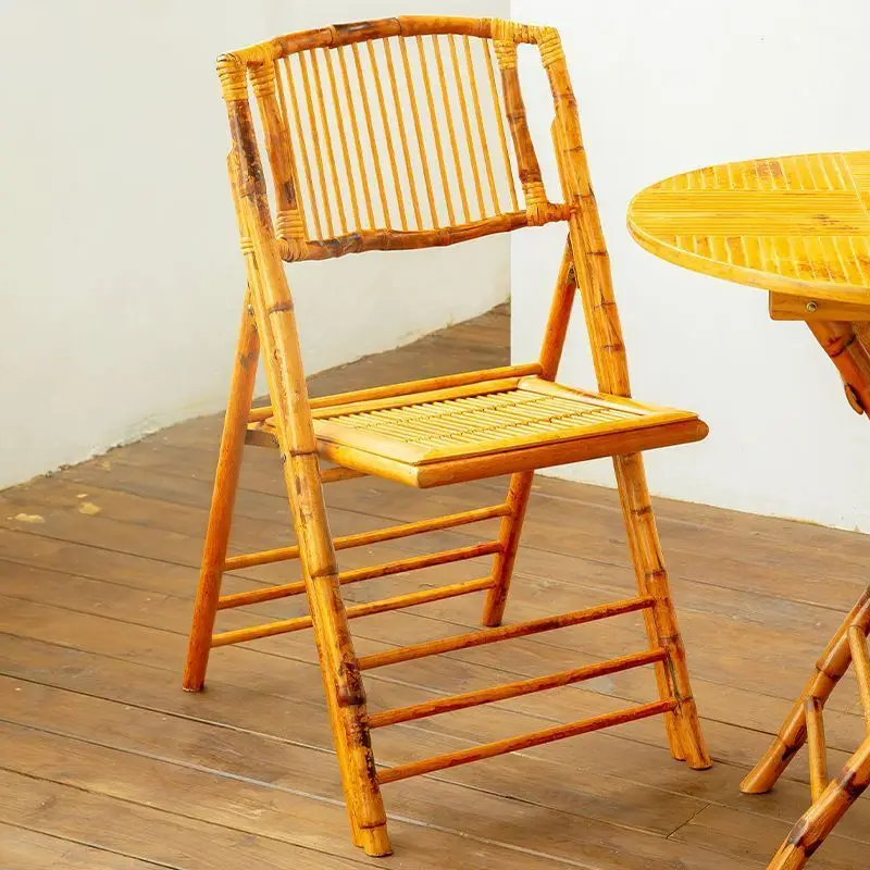 Foldable Breathable Natural Rattan Backrest Chair, Durable Portable Camping Hiking Chair Balcony Leisure Rattan Dining Chair
