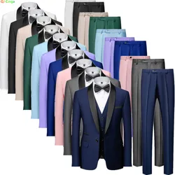 Men's Blue Suit 3-Pieces, Business Wedding Terno Masculino, Fashion Slim Fit Costume Homme, Black Red Gray, Asian Size M-4XL 5XL