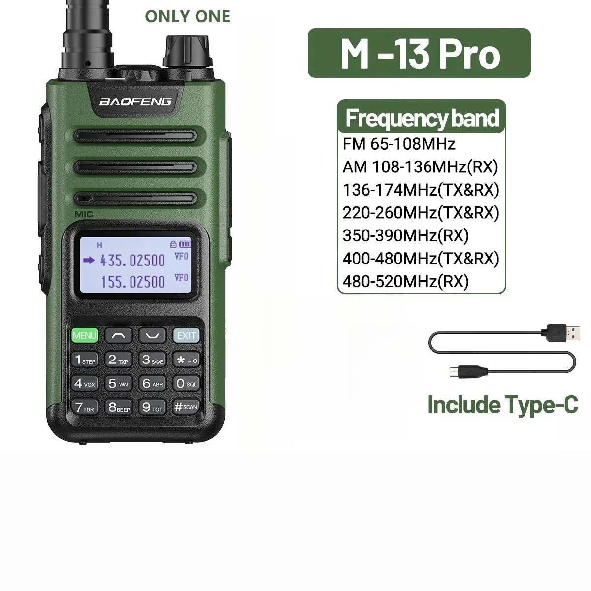 1/2 Baofeng M-13 Pro Air Band Walkie Talkie Беспроводная копия Частота Многодиапазонная NOAA Type-C AM Двухсторонняя радиостанция с дальним радиусом UV 5R Ham