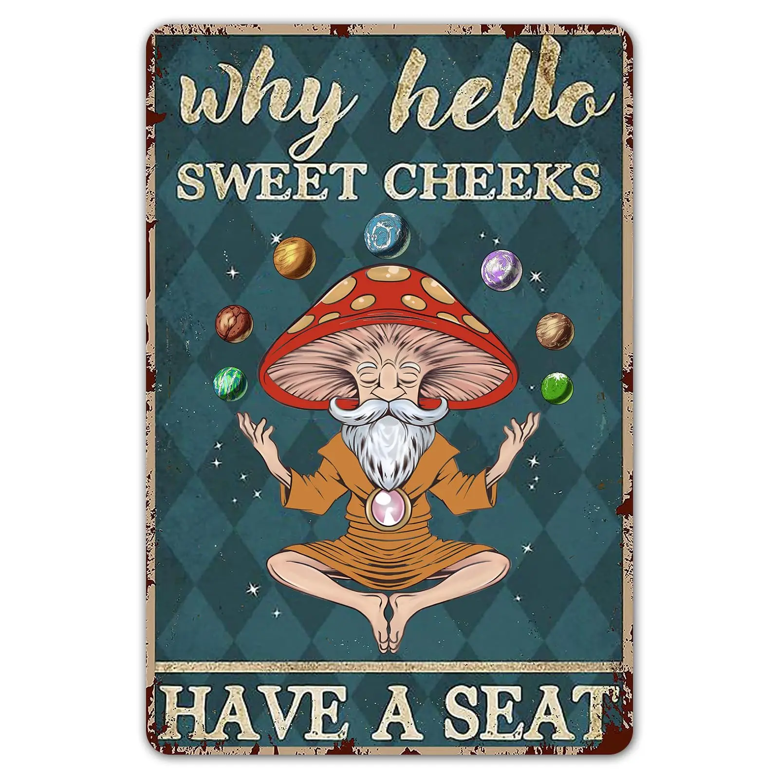 Bathroom Art Decor Mushroom Why Hello Sweet Cheeks Have A Seat Tin Sign Vintage Chic Metal Poster Home Bar Wall Decorations sign