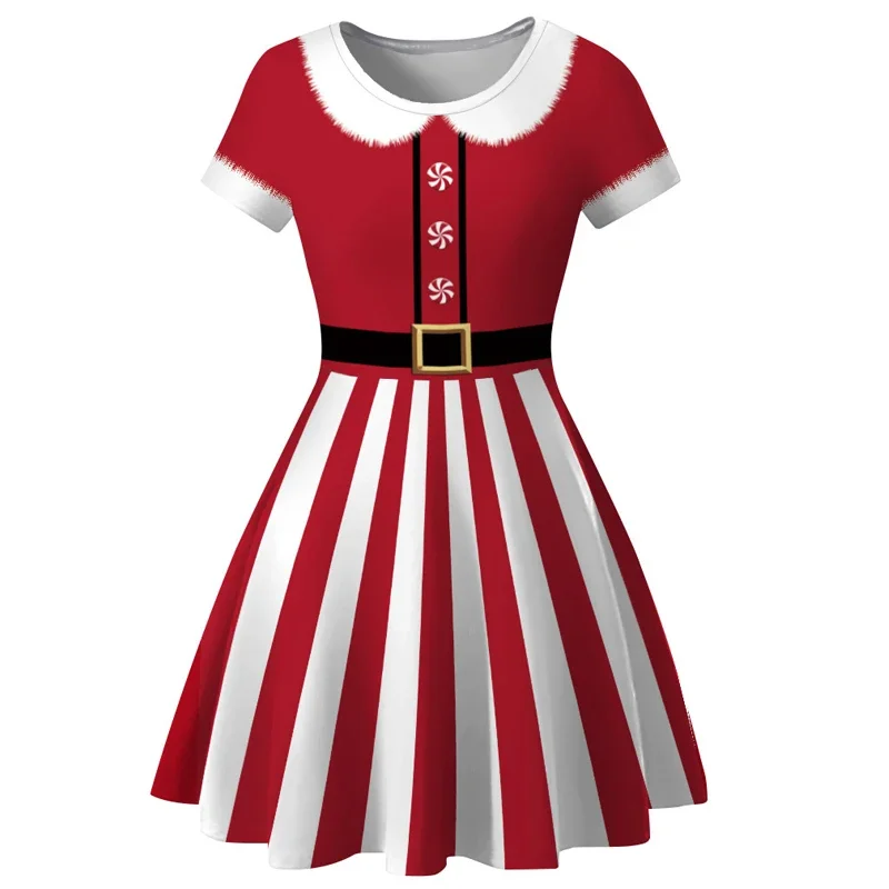 Damska sukienka wesołych świąt dla kobiet Xmas Elf Snowman Stripe Printed Xmas Vintage Female Party Performance Cosplay Costumes