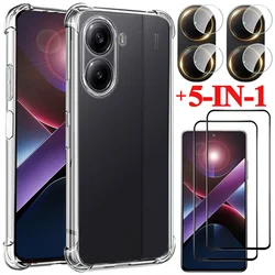 5-in-1, Silicone Case+Glass for Poco X7 Pro 5G Soft Shockproof Clear Phone Cases Pocophone X7 Pro Cover Xiaomi Poco X 7 Pro Case