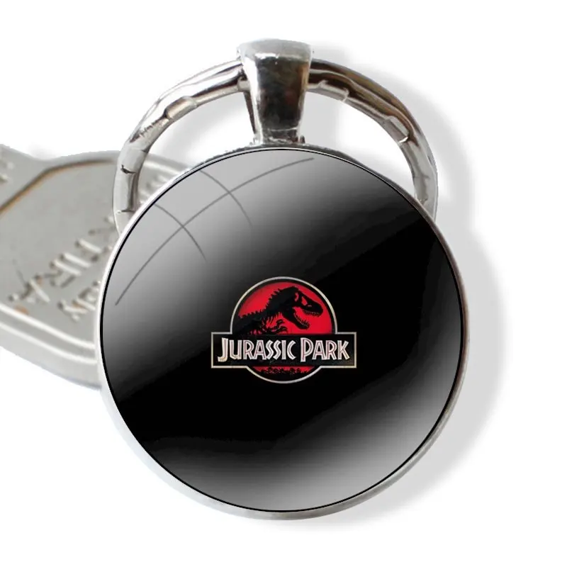 Keychain Handmade Glass Cabochon Key Ring Holder Pendant Key Chains Jurassic Park Dinosaur World