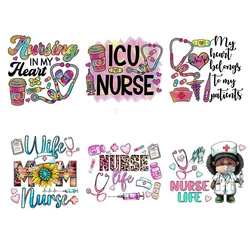 6 types of hospital nurse medical care DTF Thermo Sticker Decals Heat Transfer Clothes Clothing Crafts Ironing Diy Accessory