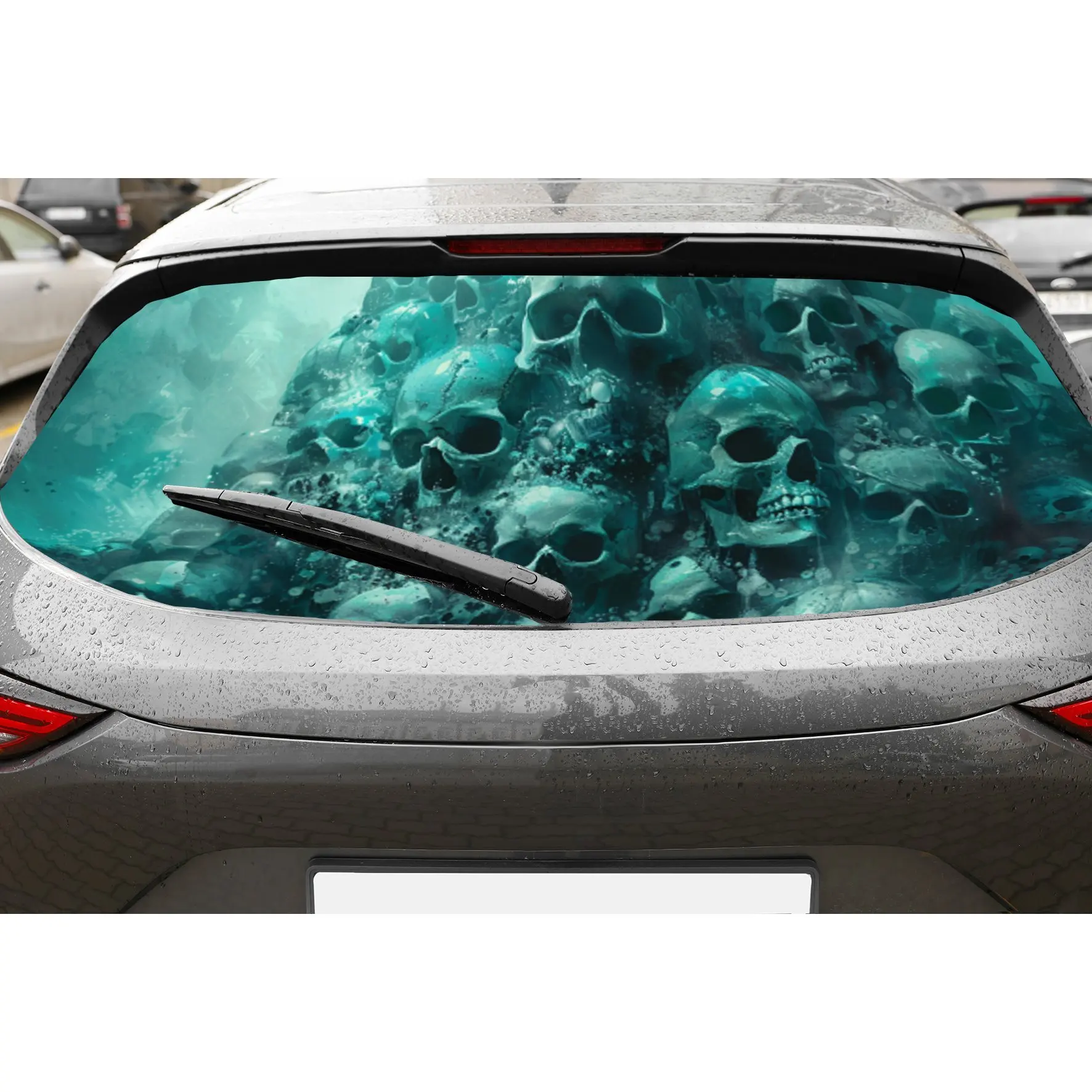 

Pile of Shiny Blue Skulls Car Rear Window Vinyl Wraps, Waterproof Self-adhesive Car Vinyl Wraps, Surface Protection, Personalize