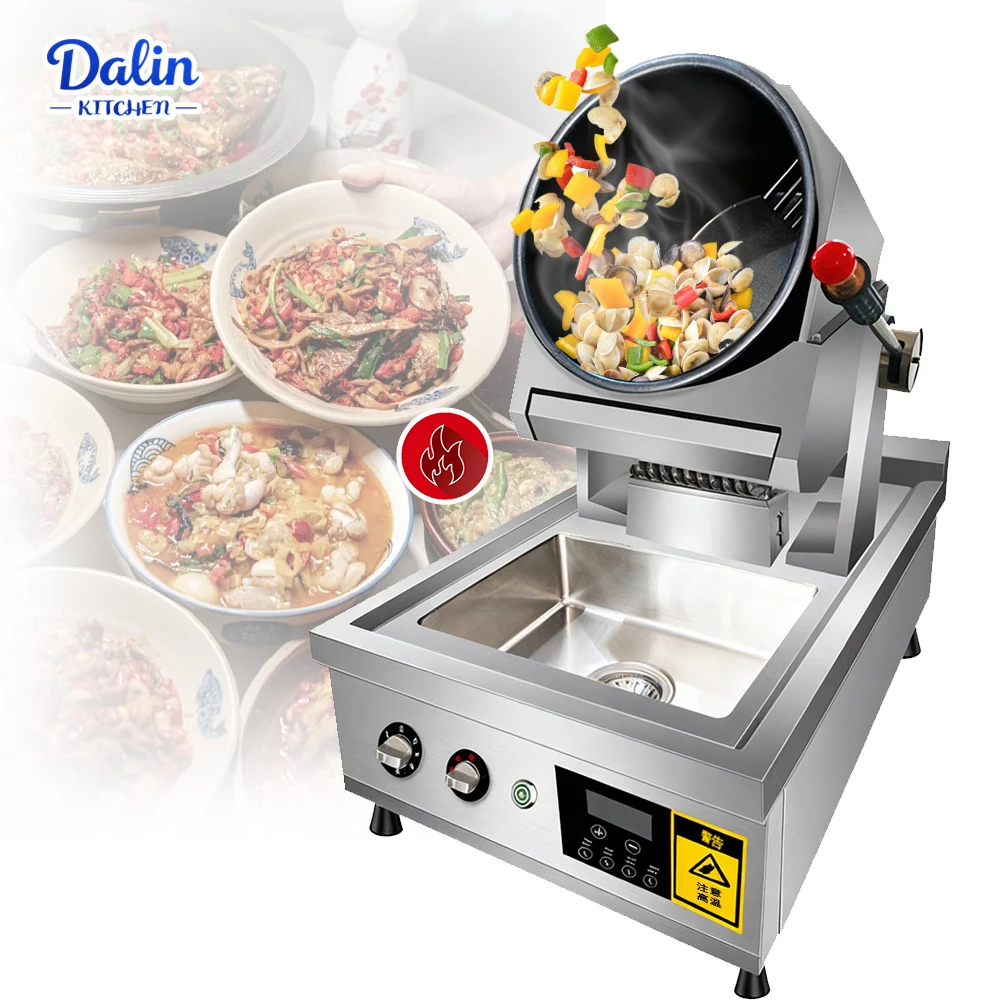 

New Model Automatic Commercial Meat Cooking Machine:Rotating Cylinder Wok Pot with Stir-Frying Functionality with Sink