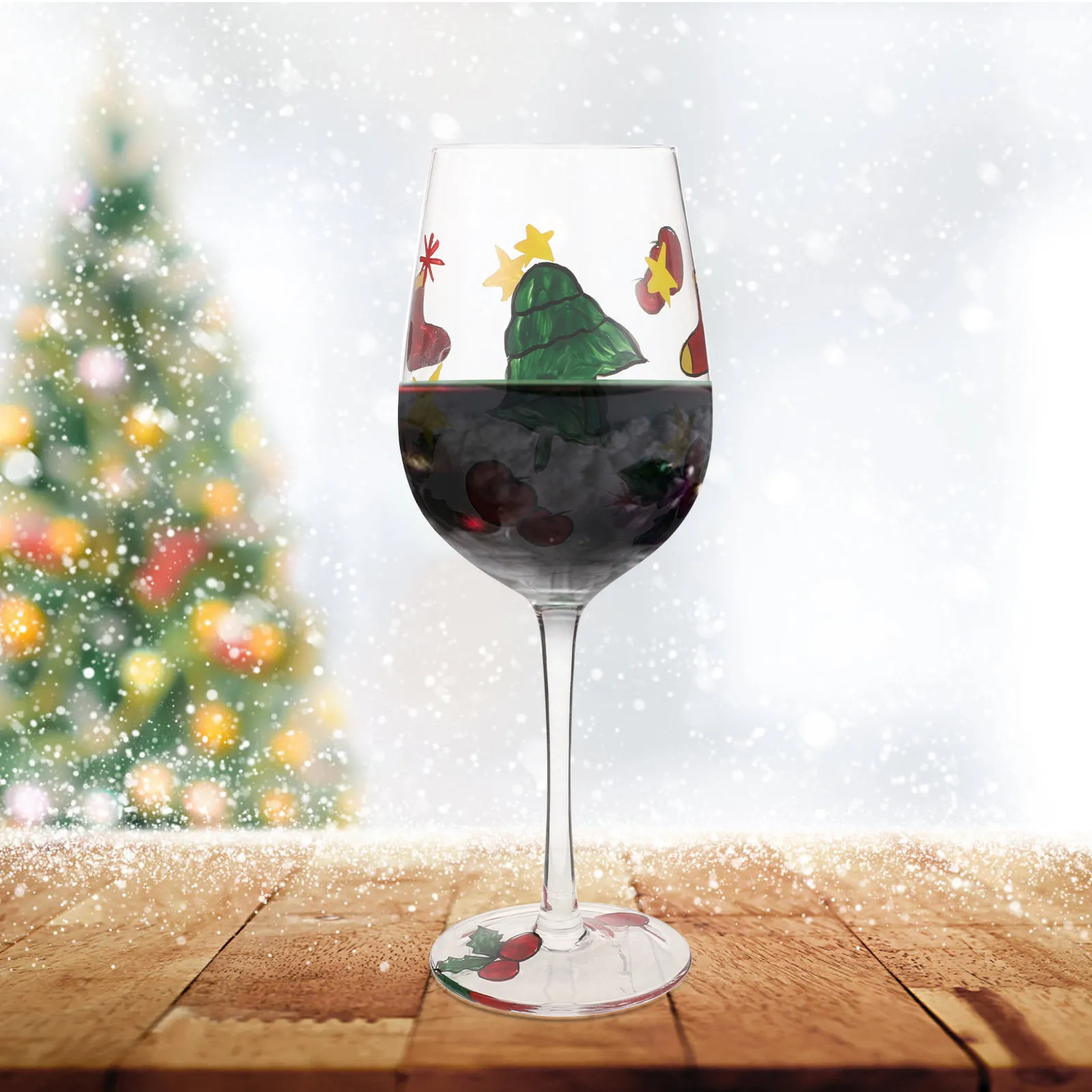 Hand-Painted Christmas Wine Goblet, Reusable Cocktail Glass for New Year, Birthday & Anniversary Decor
