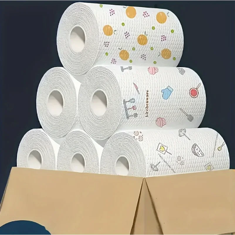 Wholesale Lazy Rag Disposable 100pcs-1 Roll Absorbent Thickened Kitchen Paper, Dry & Wet Dual-Use Oil-Proof Cleaning Cloth
