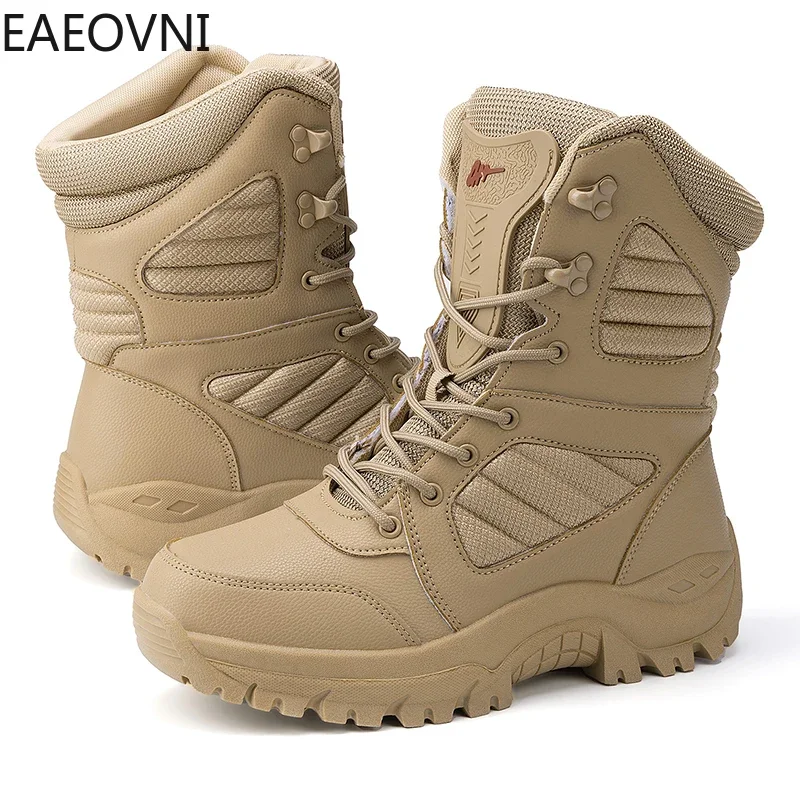 Men's Outdoor Boots High Tops Men Climbing Boot British Style Man Biker Shoes Wear-resistant Platform EAEOVNI New Arrival Hot