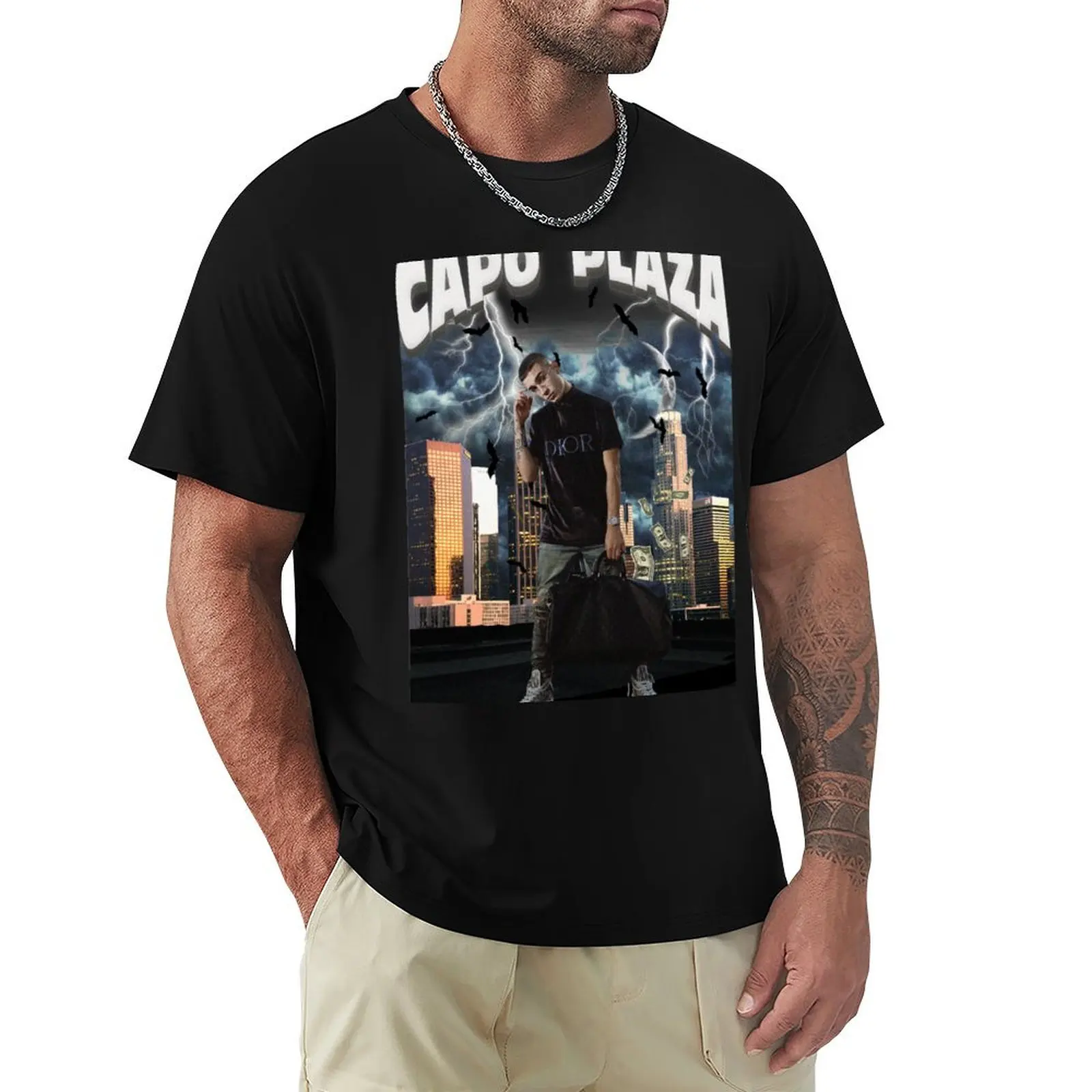 

CAPO PLAZA trap Ita T-Shirt tops vintage boys animal print men clothings