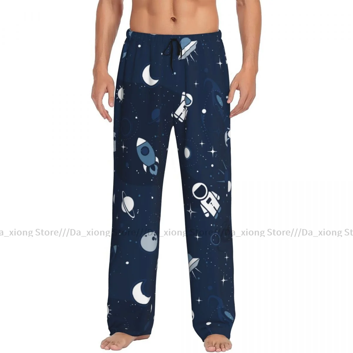 Cute Astronaut Spaceship Rocket Moon Black Hole Stars Mens Pajamas Pyjamas Pants Lounge Pants Sleep Bottoms