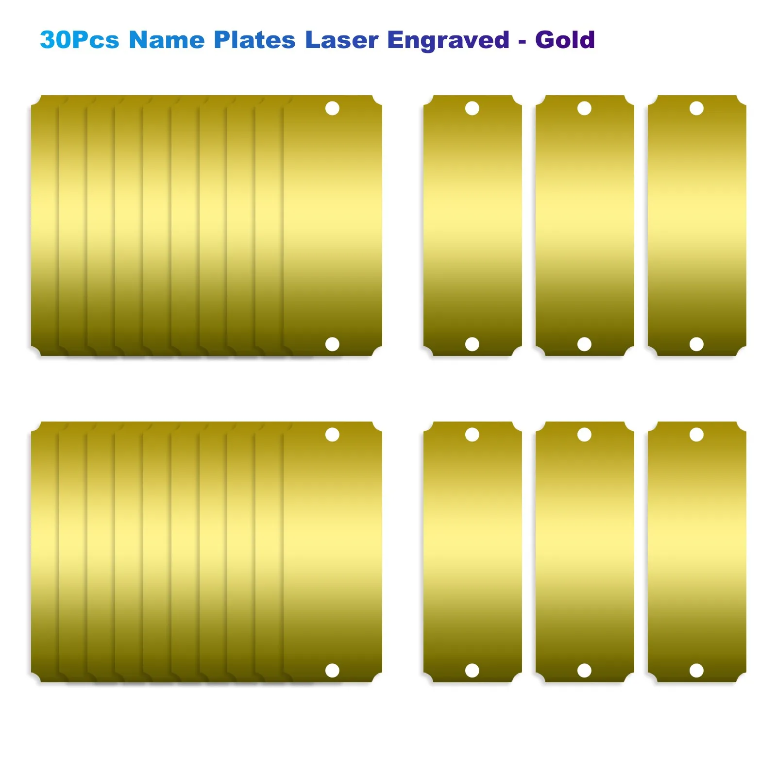 30Pcs Name Plates Laser Engraved,Stamping Blanks Tags For DIY Making -Notched Corner (Black/Gold)