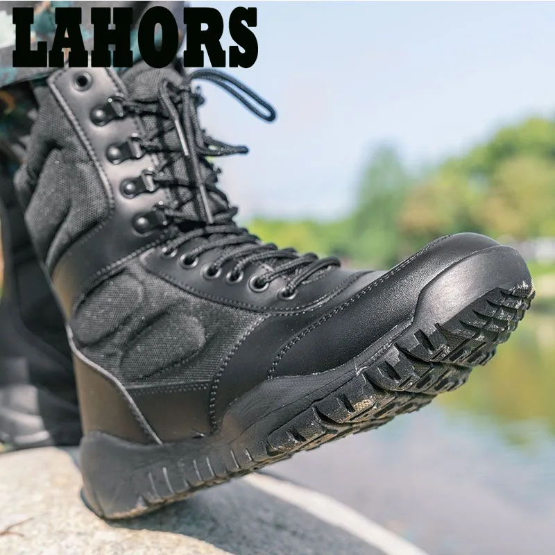 LAHORS stivali tattici in pelle di vacchetta stivali da uomo Desert Combat Boots stivali da trekking all'aperto scarpe alla caviglia da uomo