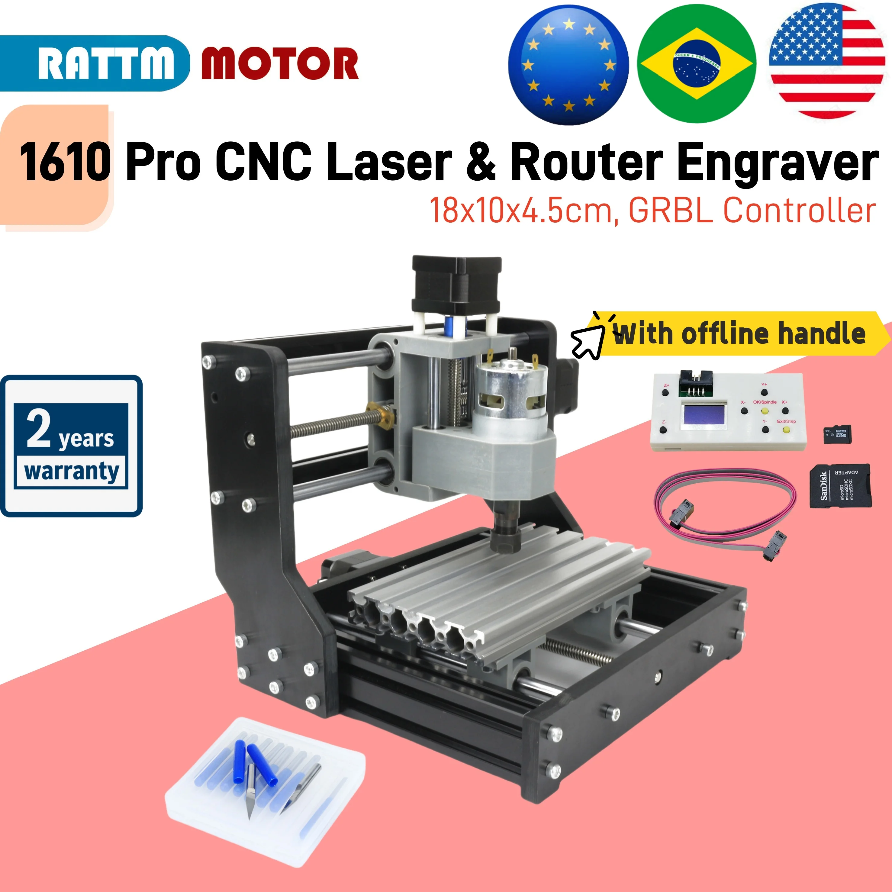 

【Склад ЕС, США и BR】CNC 1610 Pro DIY Фрезерный станок для лазерной гравировки Деревообрабатывающий фрезерный станок с автономным контроллером GRBL, 3 оси