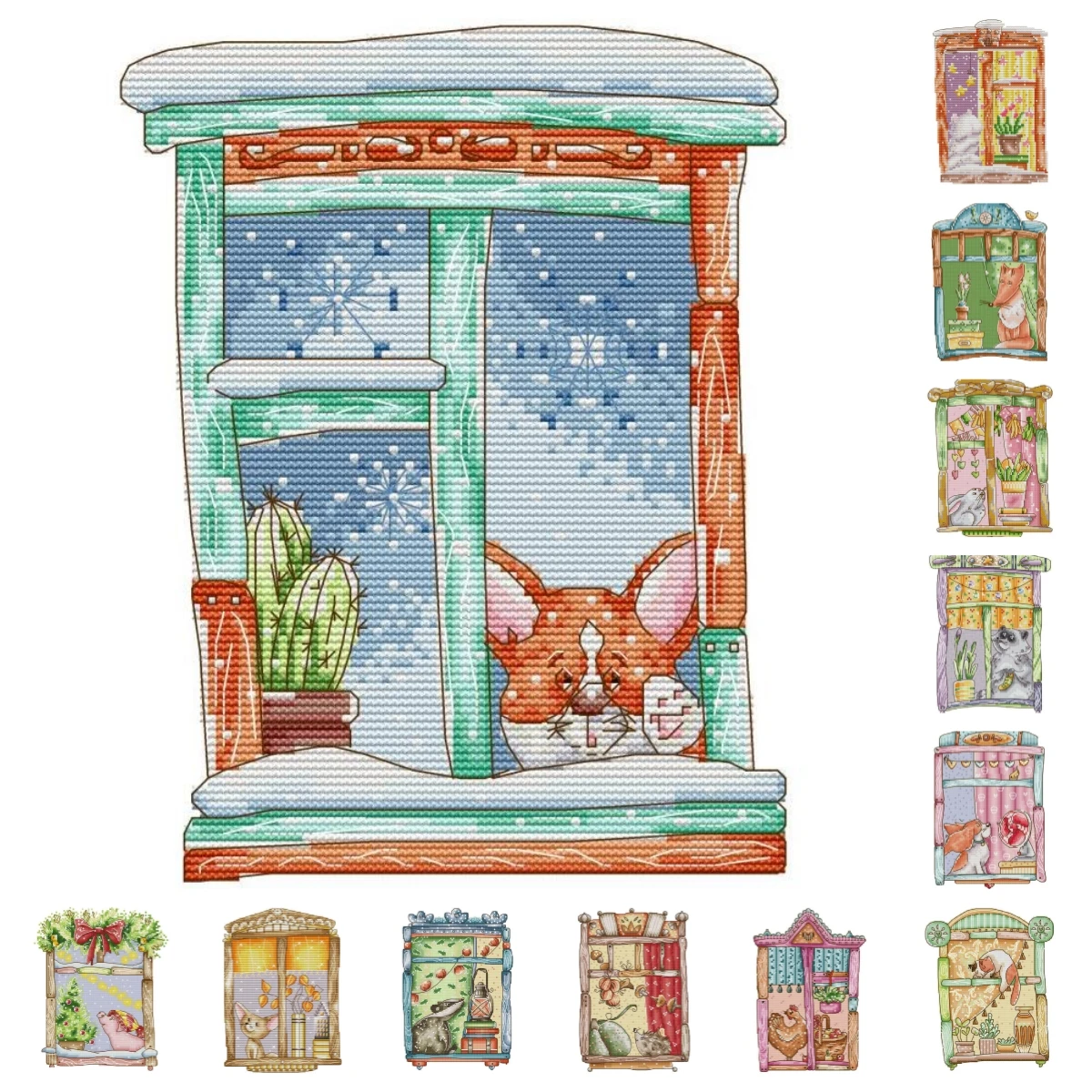 12 months Window Animals Cartoon Patterns NKF Counted Cross Stitch 14CT White 16CT 11CT Canvas Printed Cloth DIY Kids Sewing Kit