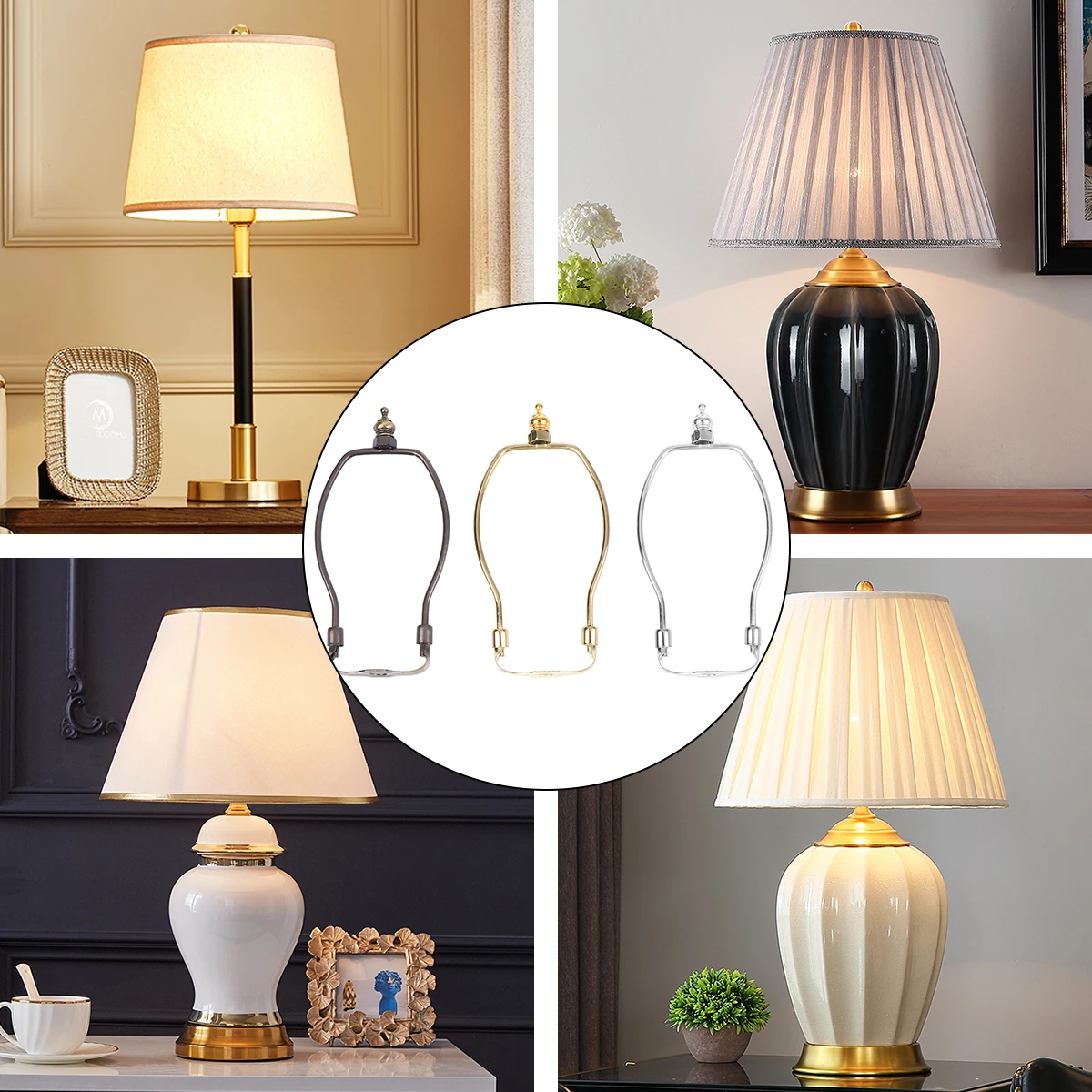 

3pcs Lamp Horn Frame 6 Inches Silver Golden Bronze Iron Lampshade Bracket For Table Floor Lamps Durable Stable Light Holder Easy