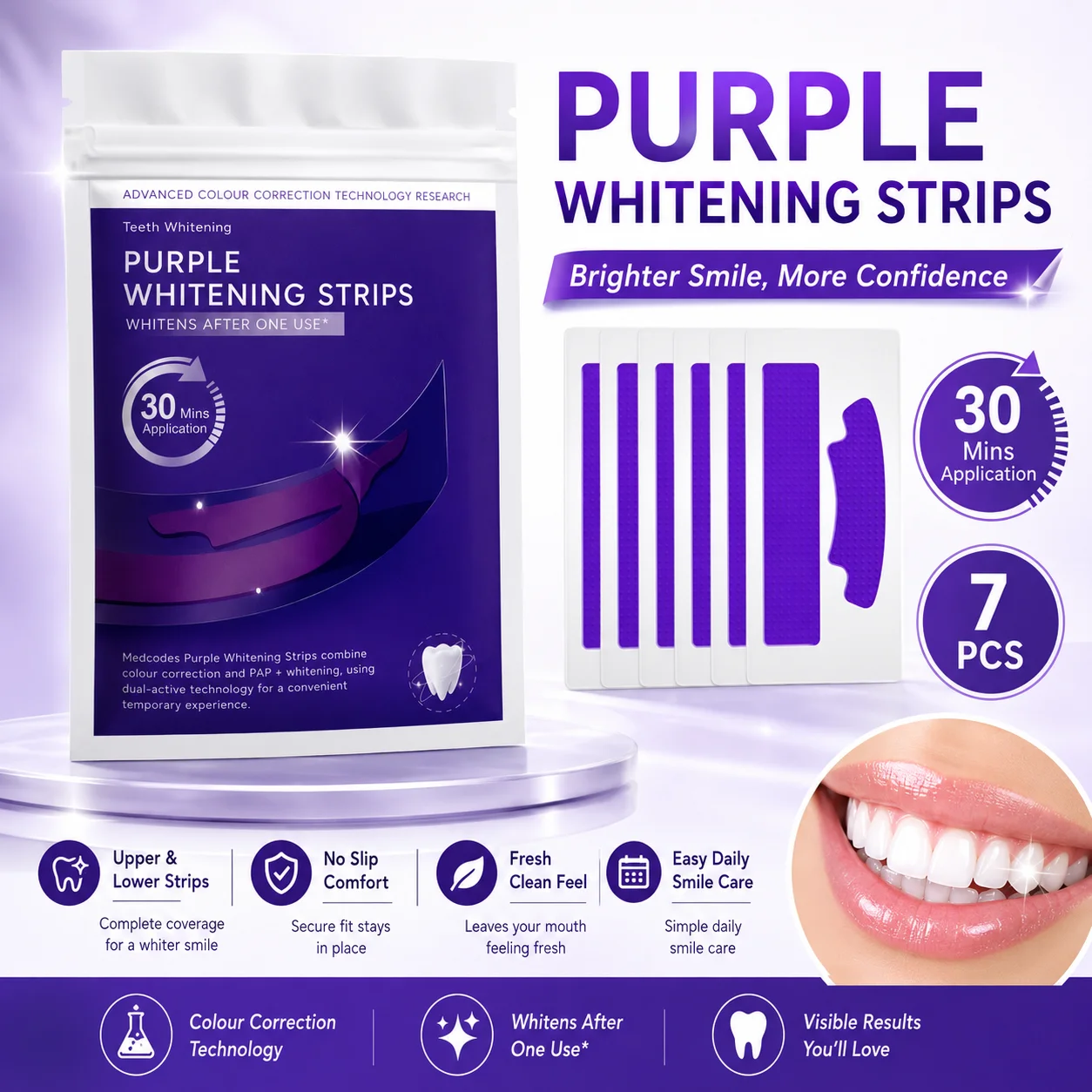 7 pairs Teeth Whitening Strips for Whiter-Looking Smile, Flexible Tooth Strips Easy to Apply for Daily Cosmetic Care