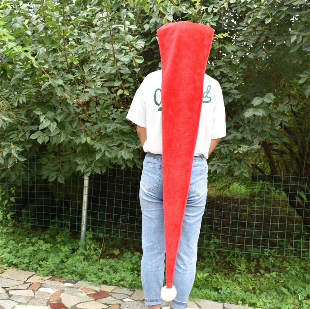 Superlange 150 cm kerstmuts voor volwassenen, kinderen Rode kerstmutsen Unisex benodigdheden Pluizig pluche fluweel Lange kerstvakantie feesthoeden