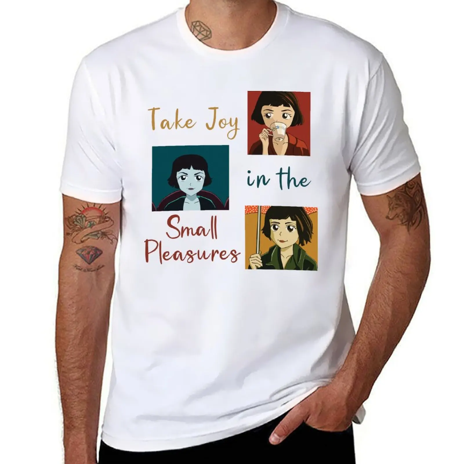 

Футболка Take Joy in the Small Pleasures Amelie Fanart, мужские футболки, хлопковые футболки с рисунком, мужская футболка из 100%