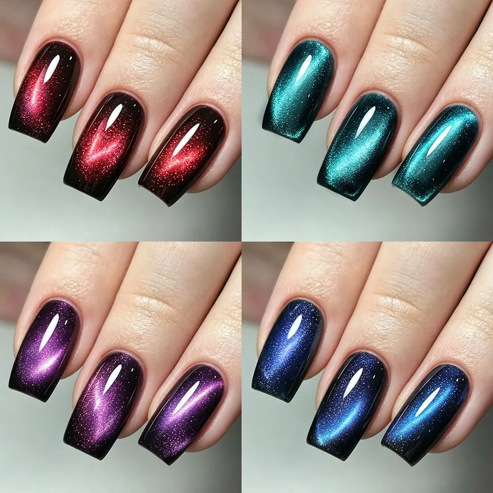 96 Stück/Box Kurze, quadratische Cat-Eye-Press-On-Nägel, 4 Farben, glänzende Glitzer-Cat-Eye-French-Kunstnägel, vollflächige Acryl-Kunstnägel, Y2K – Detail 7