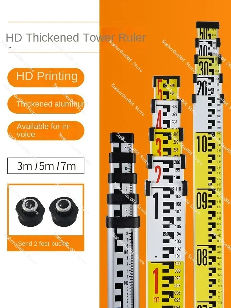 Thickened 5m rod 7m 3m 5m scale Level expansion measuring rod Aluminum scale Elevation rod