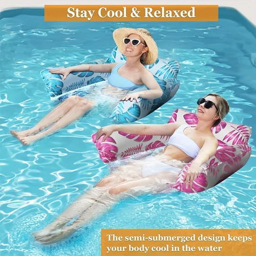 Imagen 2 del producto Hamaca flotante inflable para piscina, silla de cama flotante de agua de PVC multifuncional, diseño desmontable de tres filas en vacaciones en la playa