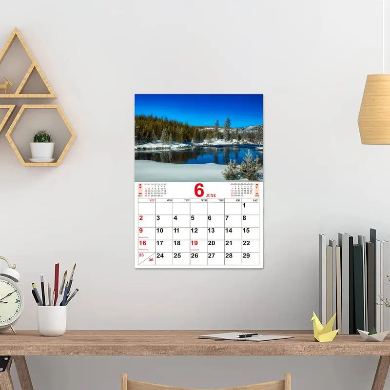 Calendario mensual de pared para fotografía de naturaleza, portátil, para pared de sala de estudio, 2024