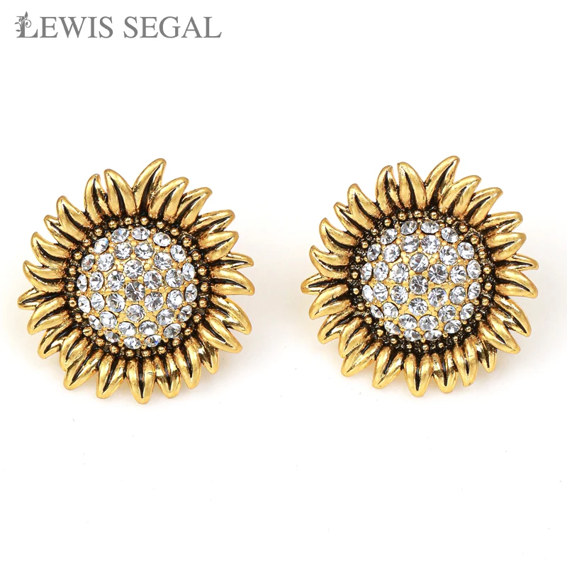 

LEWIS SEGAL Gold Sunflower Stud Earrings Vintage for Women Independent Girl Luxury Medieval Style Fine Jewelry 18K Gold Plated