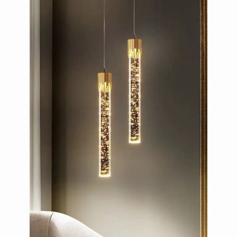Simple Long-Line Bedside Chandelier for Master Bedroom, Crystal Mini Pendant Light, Bar & Staircase Villa Duplex Hanging Lamp