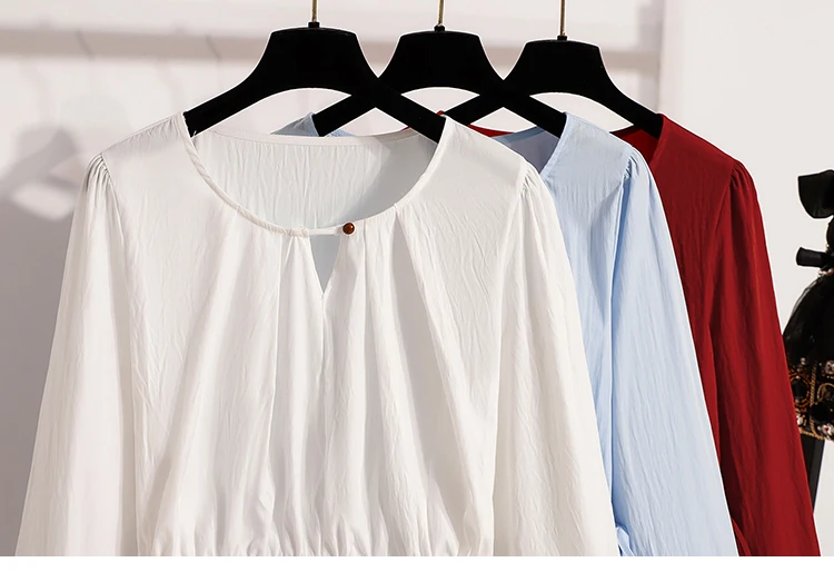 2026 Weiße Bluse mit Kordelzug-Taille, langen Ärmeln, lockerem Schnitt, verjüngendem Peplum, Babydoll-Stil, lässiges Top aus Crinkle-Stoff – Detail 5