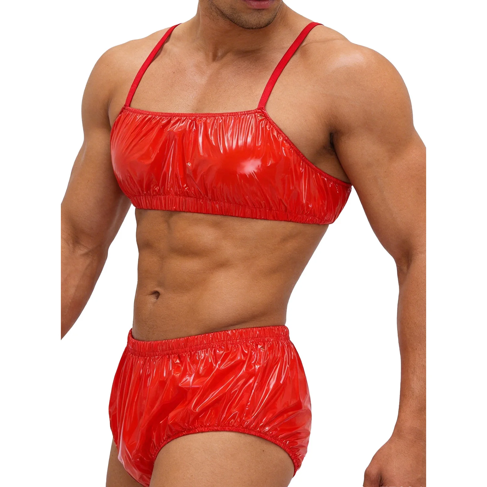 Herren-Badeanzug, zweiteilige Badebekleidung, wasserdichter Badeanzug, verstellbare Träger, Singlets, Crop-Top und Badehose mit elastischem Band – Detail 17