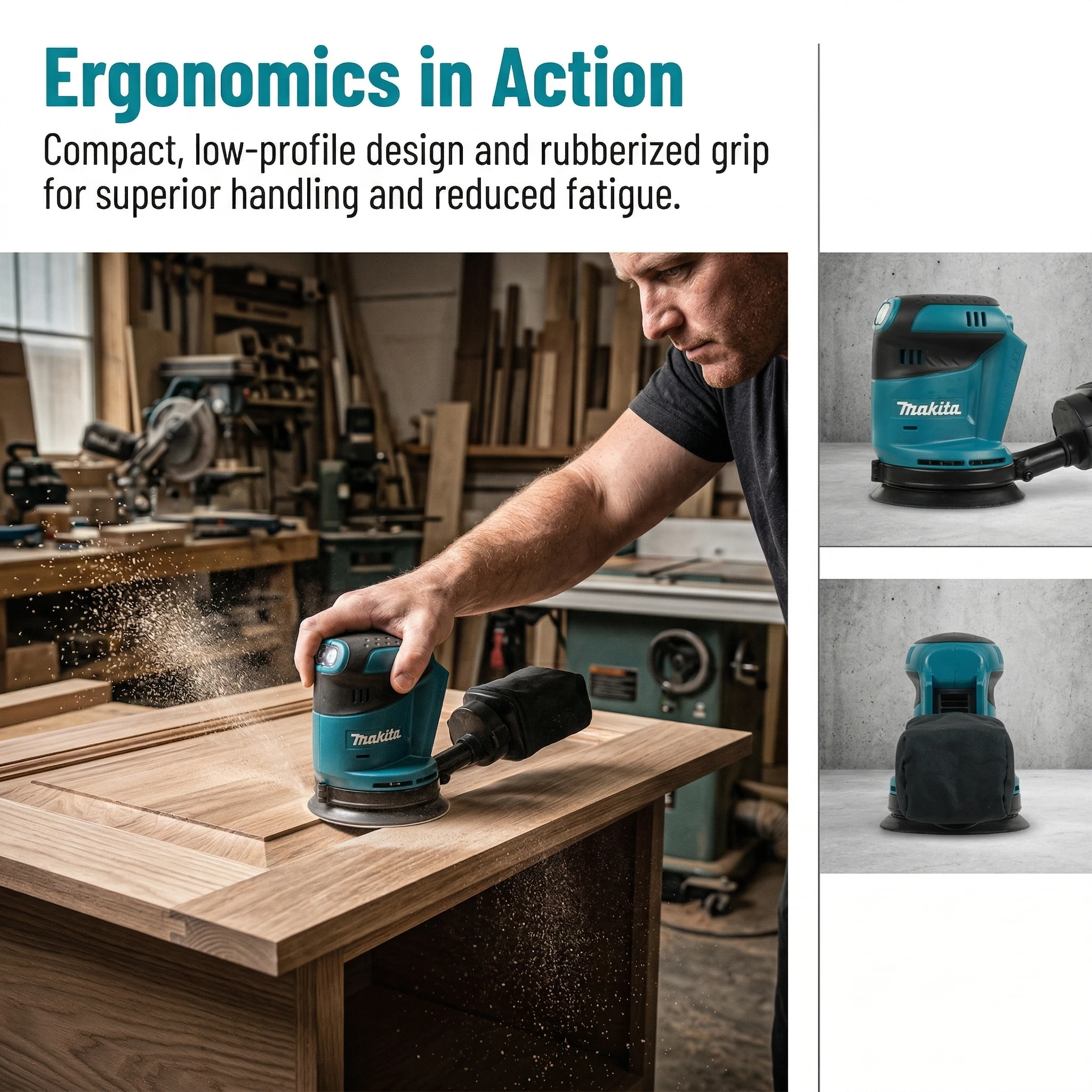 Makita DBO180Z 18V Brushless Cordless Sander 125mm 3 Speed with Dust Bag and Hook Loop Pad for Auto Body Repair