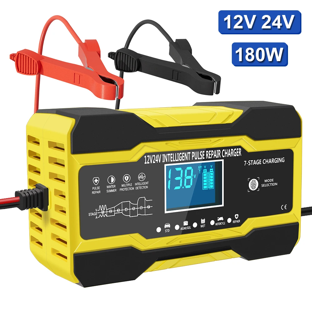 

24V/12V Car Battery Chargers 180W Fast Charging Full Automatic Storage Battery Maintance Intelligent Pulse Repair Digital Device