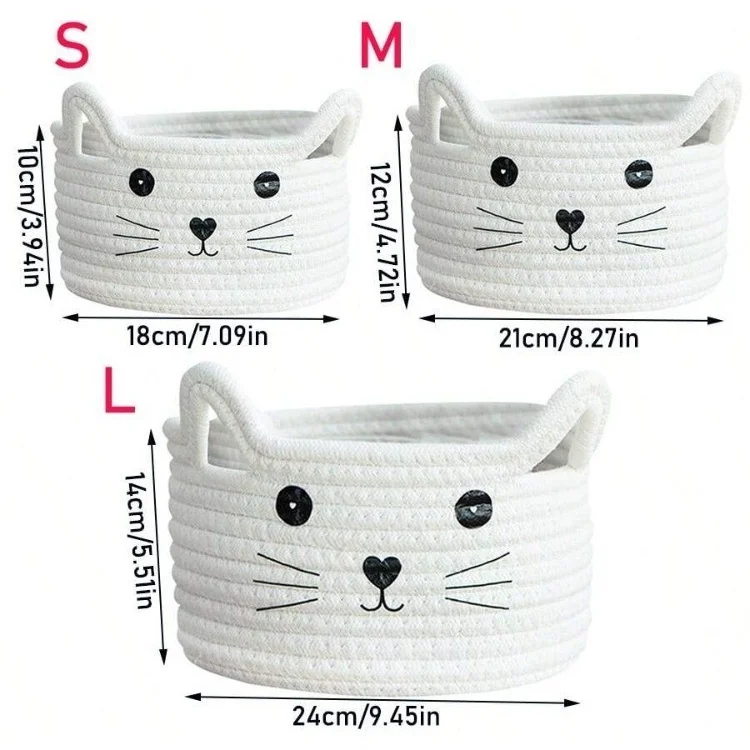 Cat Cotton Rope Woven Desktop Storage Basket Egg Bunny Baskets For Kids With Cute Ears Decorative Toys Sundires Cosmetics Holder