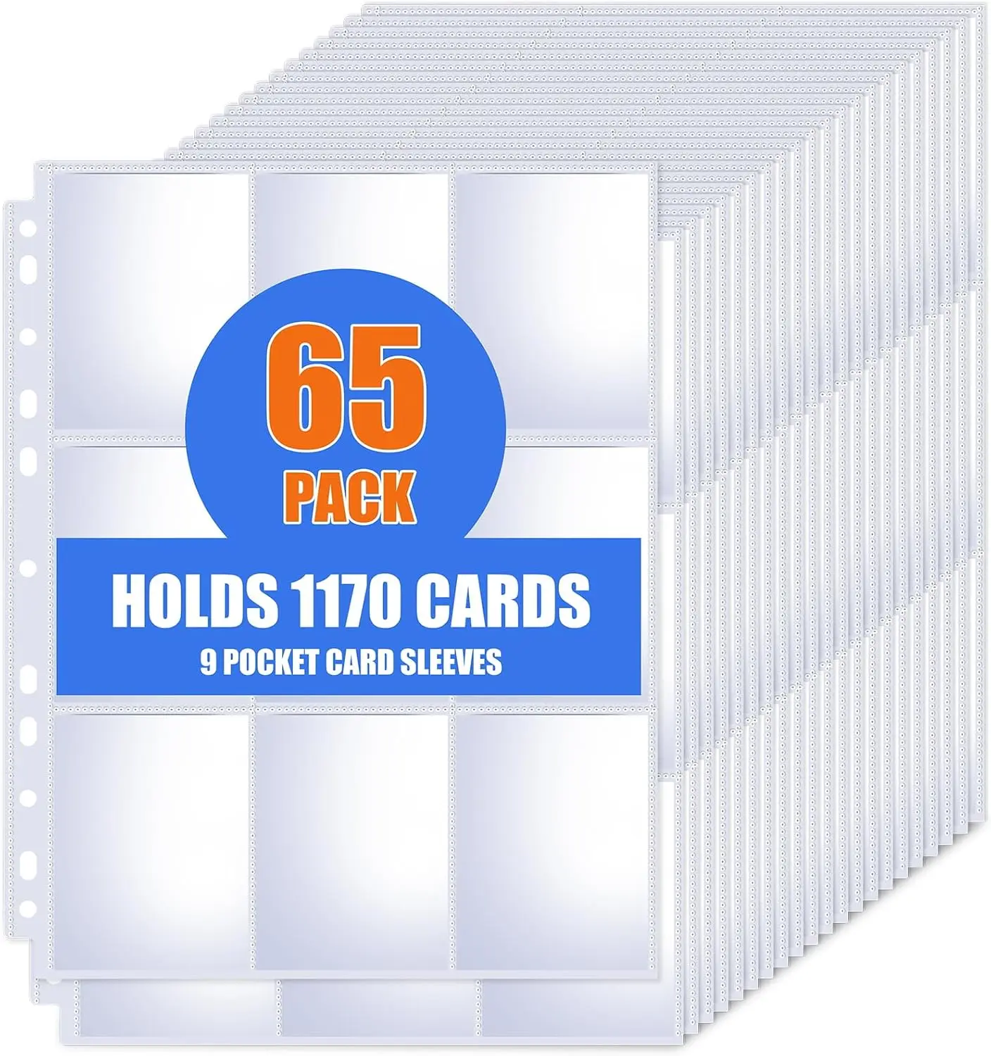 65 Pack 9 Pocket Card Sleeves Binder Sheets for 3 Ring Binder, Holds 1170 Cards, Card Holder Pages for MTG, Baseball, Football