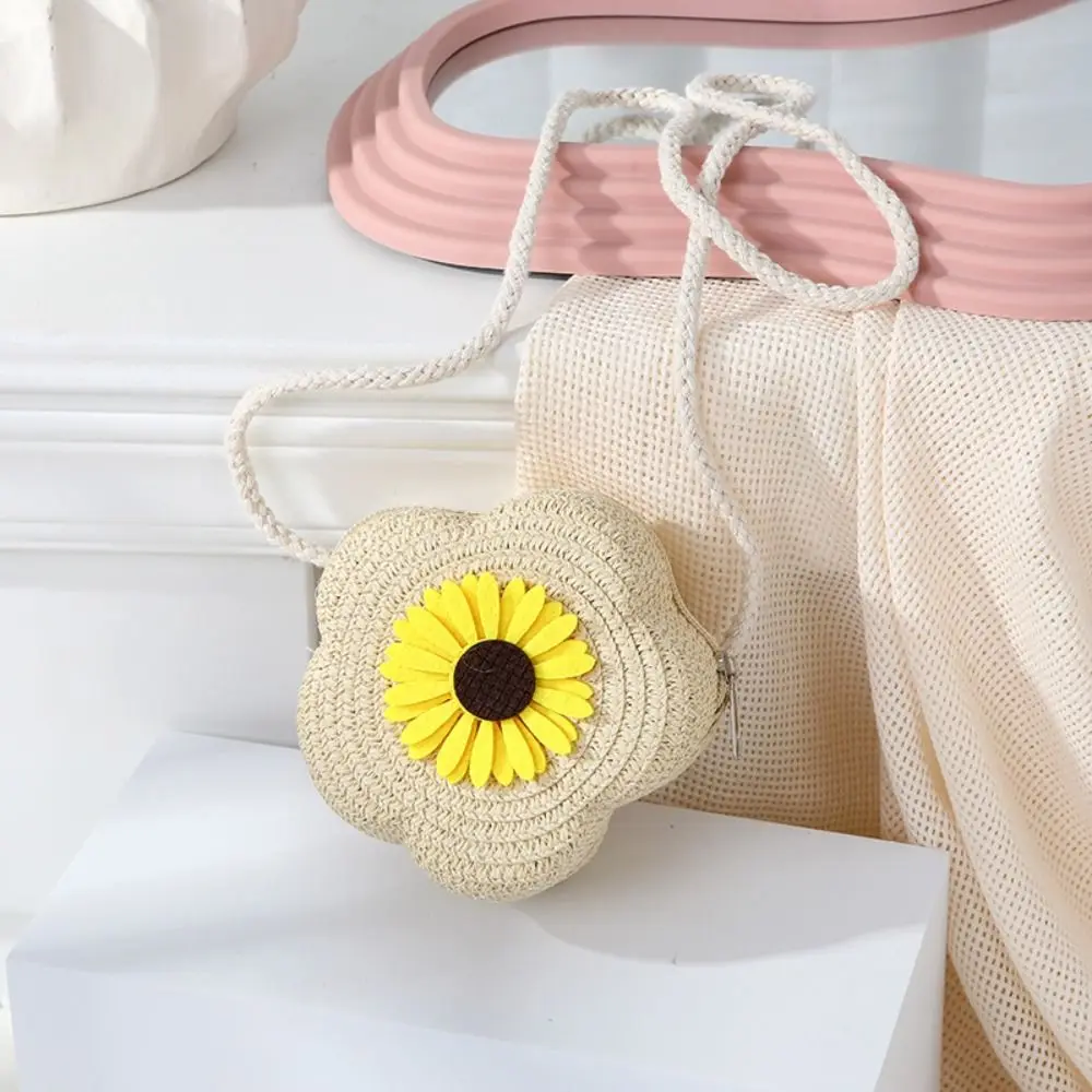 

Милая соломенная сумка через плечо с цветочным принтом, тканая сумка на плечо, кошелек для монет для девочек