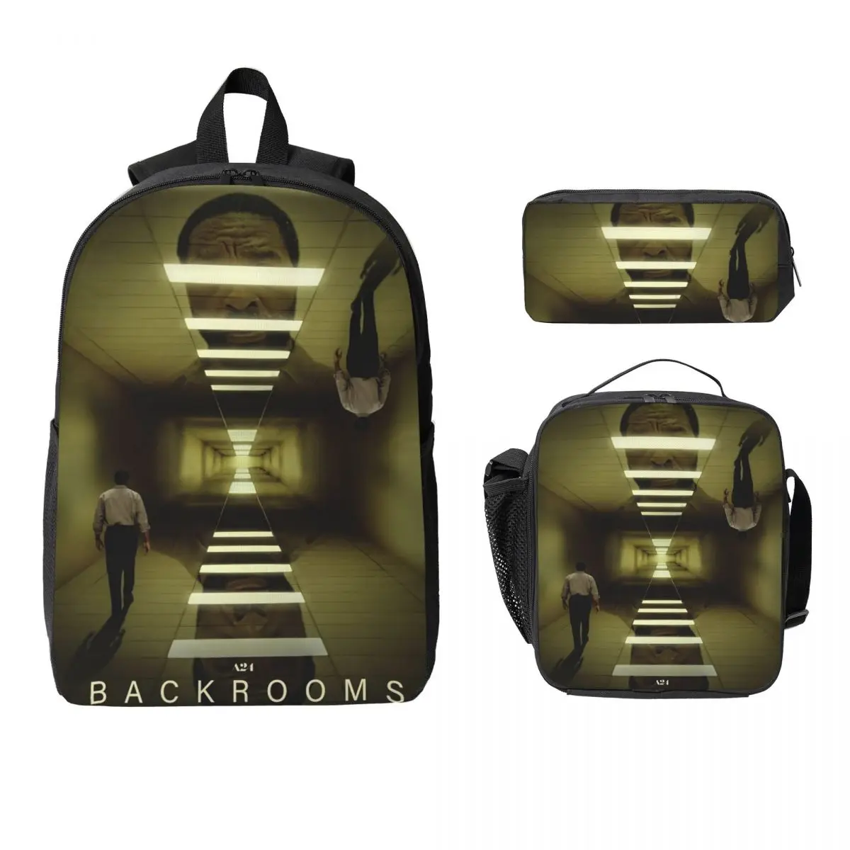 3Pcs Backrooms 2026 Backpack Set for Girls Boys Pen Bags Bookbag Sets with Lunch Box For Primary School Students Knapsack