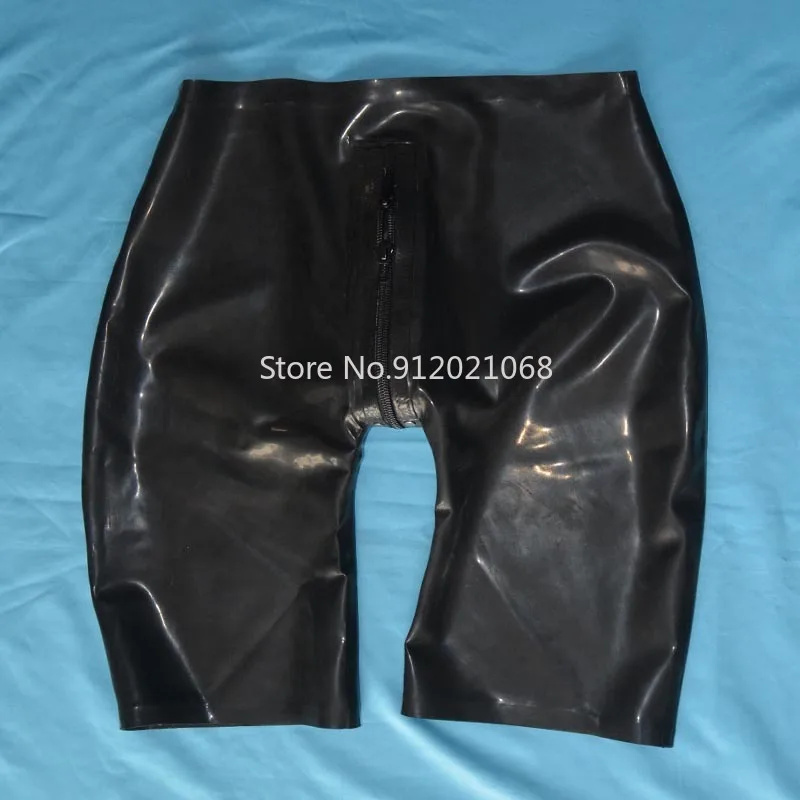 Latex Men Panties Rubber Shorts Boxer with Crotch Zipper Handmade Underwear