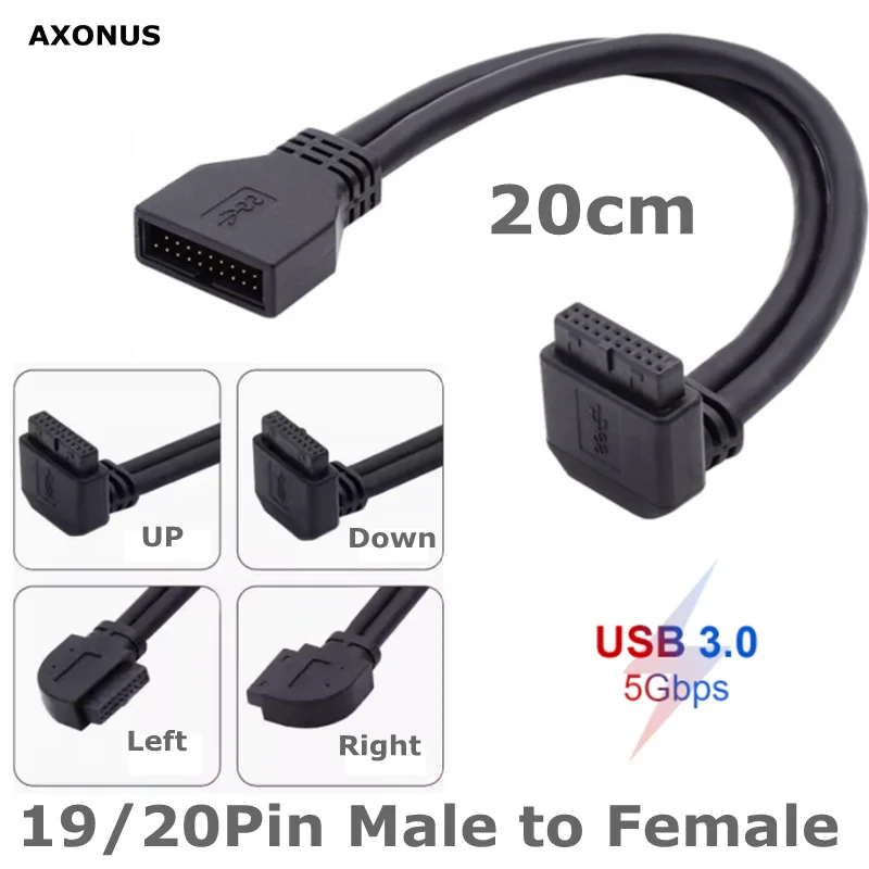 Motherboard F-USB3.0 pin IDC Male to Female M/F Data Cable Chassis Front Elbow 90 Degree 20Pin 19Pin Extension Cable