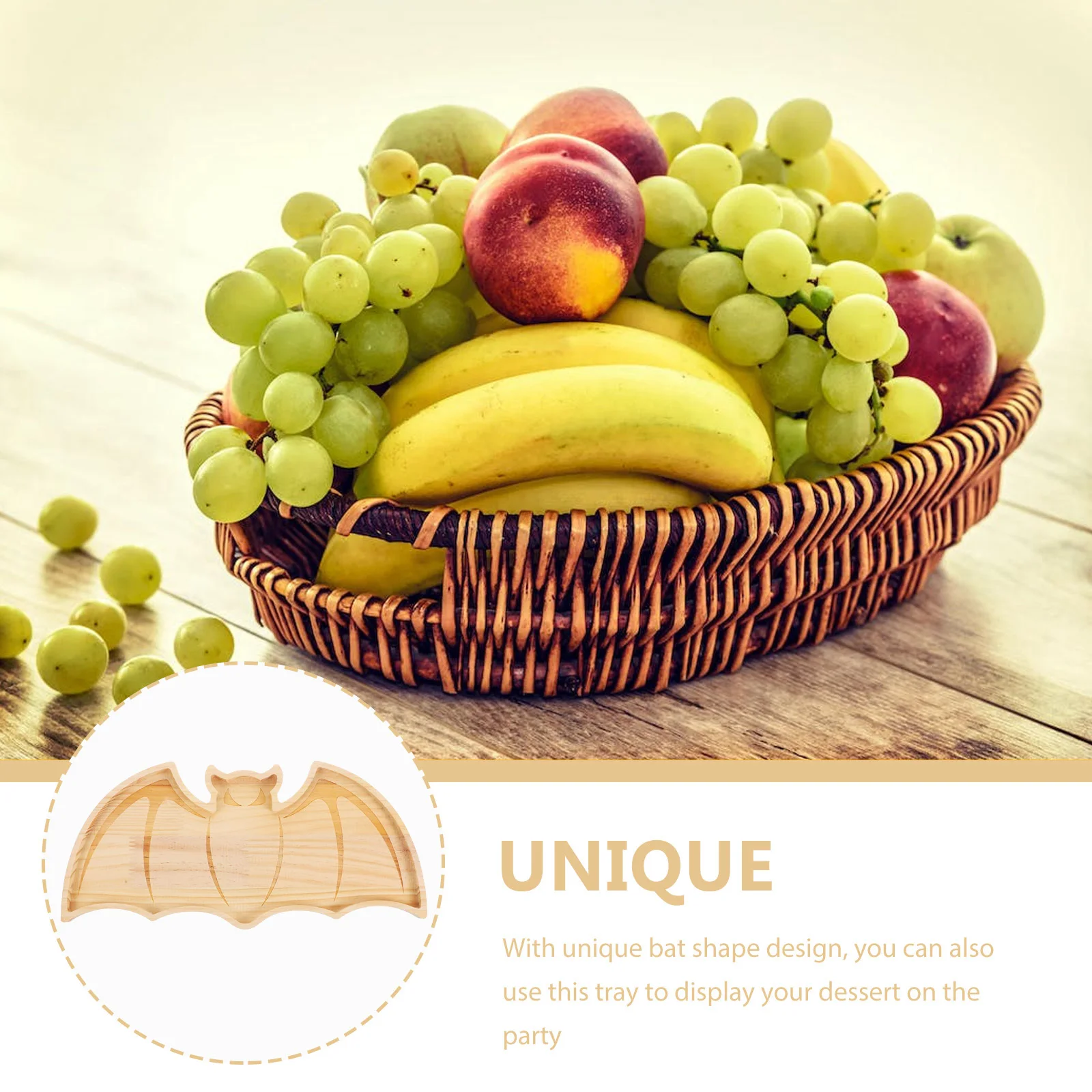 

Wooden Bat Tray Reusable No Injury to Hands Perfect for Food Dessert Cheese Snack Display Halloween Party Table Decor
