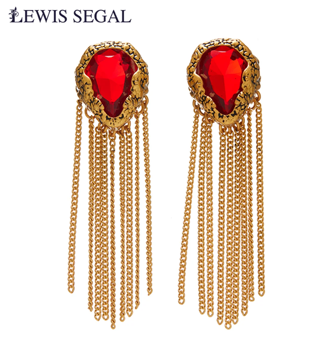 

LEWIS SEGAL Ruby Gold Stud Earrings Women's Fine Fringe Ear Thread Retro Style earrings Trend Earrings Drop Wedding Niche