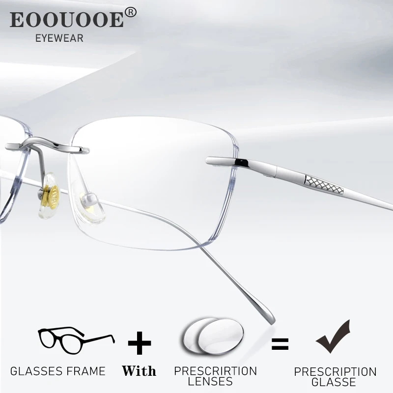 

Pure Titanium Rimless Prescription Glasses Men Optics Glasses Clearly Filter Blue Light Lenses Myopia Reading Computer Eyewear