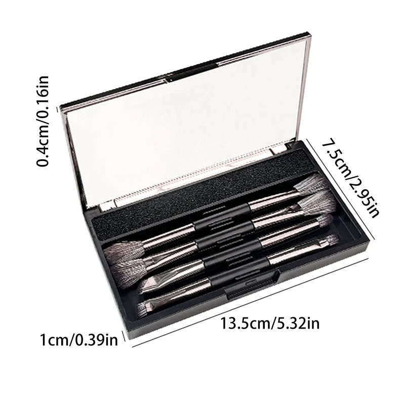 4Pcs Double Head Eyeshadow Brush Set With Dry Clean Sponge And Mirror Multifunction Concealer Highlight Eyeliner Travel Portable