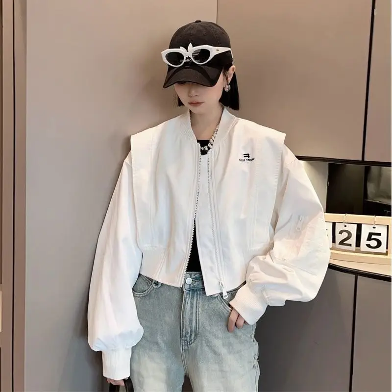 Short Purple White Black American Flight Suit 2026 New Spring Autumn Casual Zipprt Coat With Lined Korean Loose Outwear