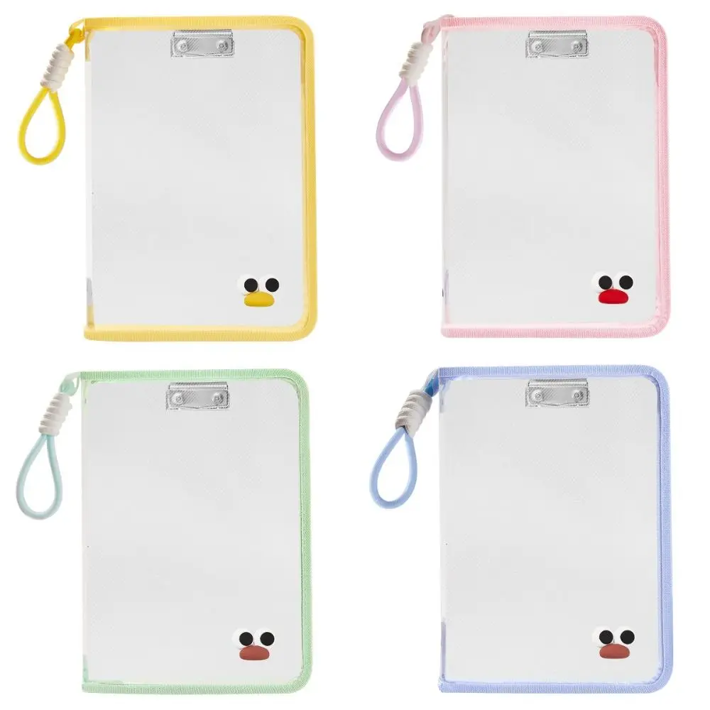 Multifunctional Test Paper Storage Bag Large Capacity Built-in Clip Board Transparent File Bag Morandi Color with Handle