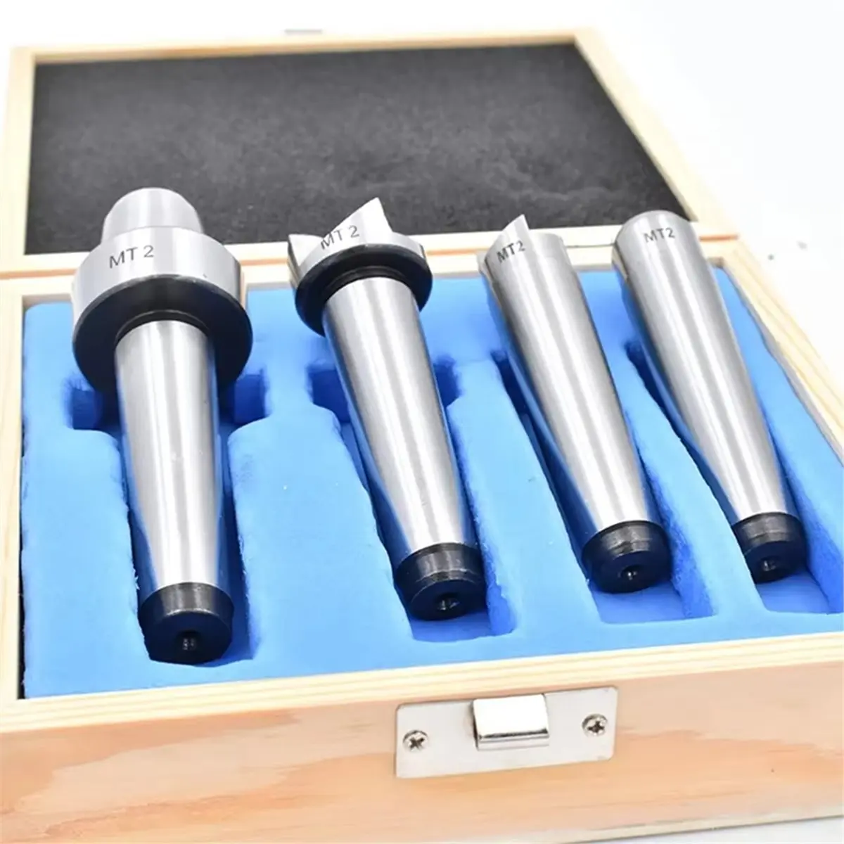 A617K 4Pcs Set MT1/ MT2 Spur Live Center Drive Spur Driver Dead C Enter with Wooden Case for Metalworking Wood Lathe Turning B S
