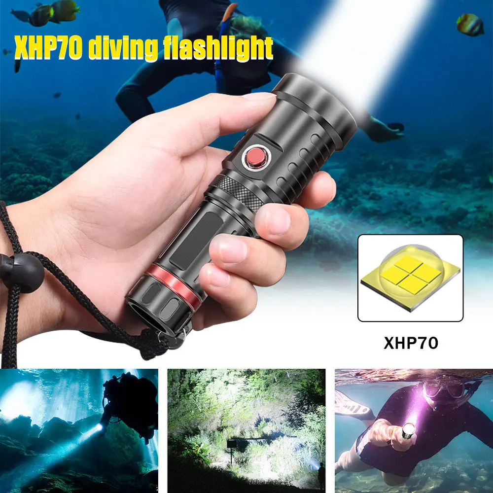 

Powerful Diving Flashlight 18650 High Power Led Torch Flashlight Underwater IPX8 Waterproof Rechargeable Profession Hand Diving