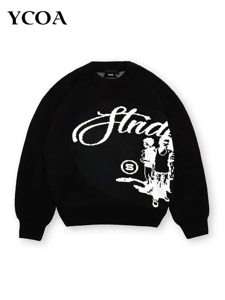 

Men Sweater Echoes Knit Black Winter Oversized Vintage Long Sleeve Tops Jumper Pullover Y2k Streetwear Graphic Fashion Clothing