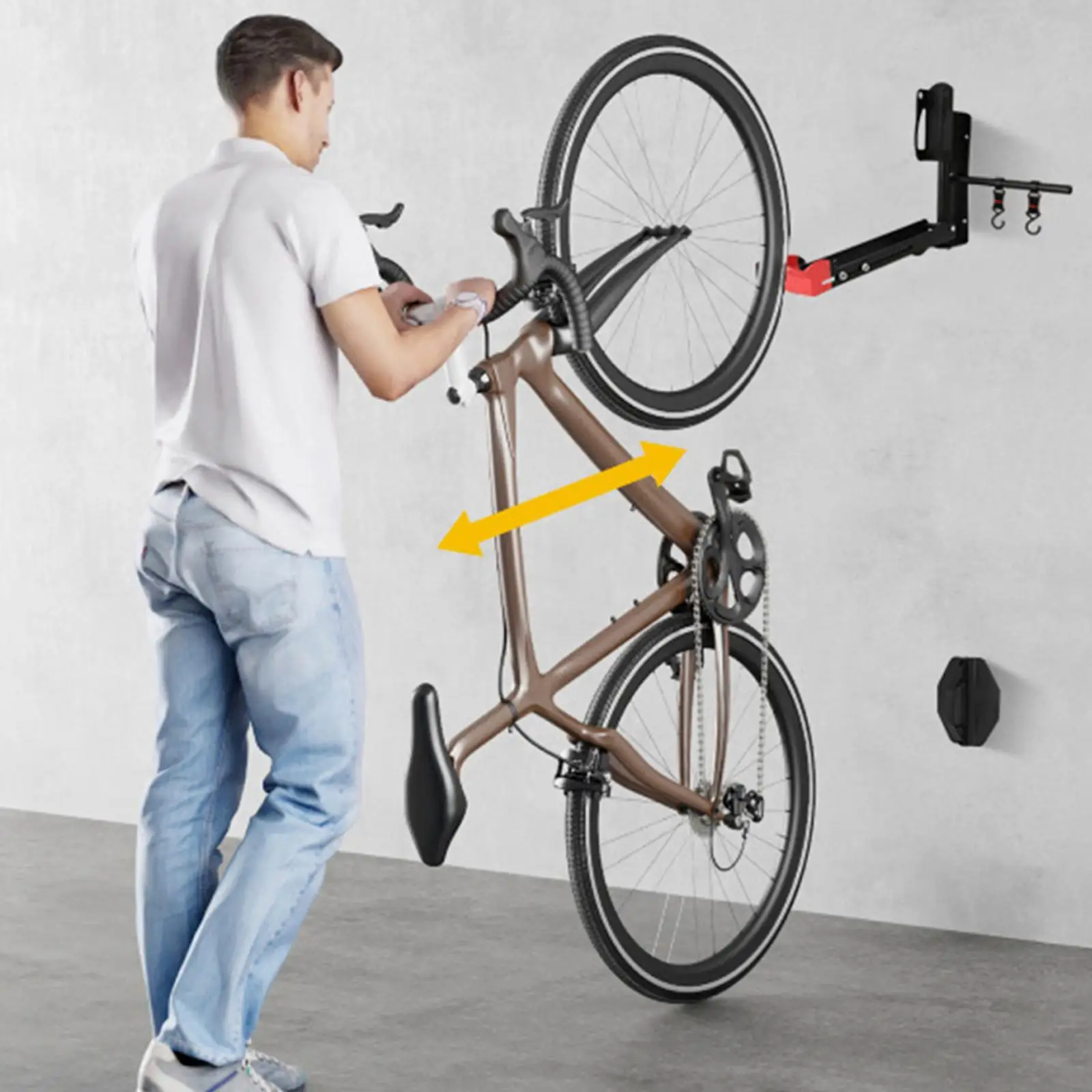 

Swivel Bike Wall Mount Adjustable Bicycle Display Rack Sturdy with Hooks Attached Bike Holder for Garage Bike Wall Storage Rack
