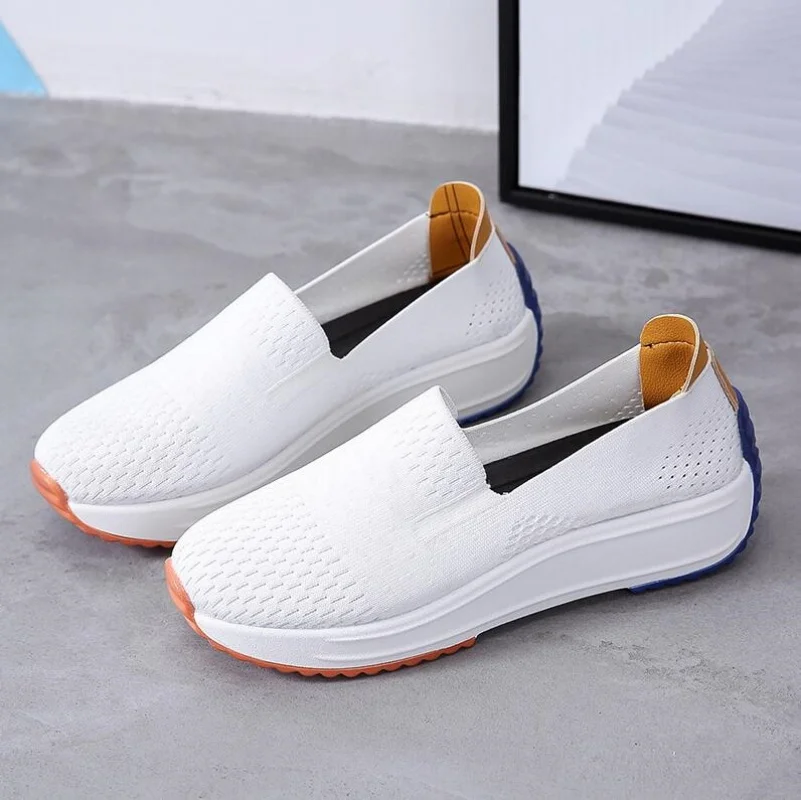 

Women Outdoor Walking Trainers Breathable Mesh Sneakers Flats Slip on Shoes Woman Light Wedge Footwear Summer Soft Sole Loafers